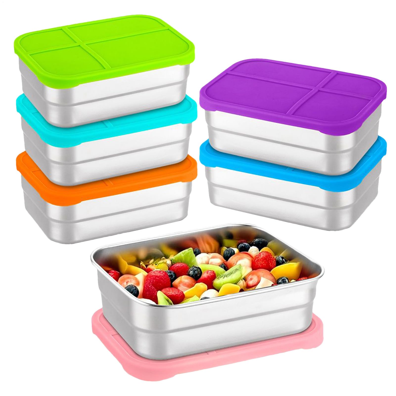 Contenitori Snack In Acciaio Contenitore Con Coperchio In Silicone Da 720ml | Portavivande impilabile Per Pranzo Scuola Viaggi Picnic Asilo Sport Ufficio Casa Campeggio Escursionismo