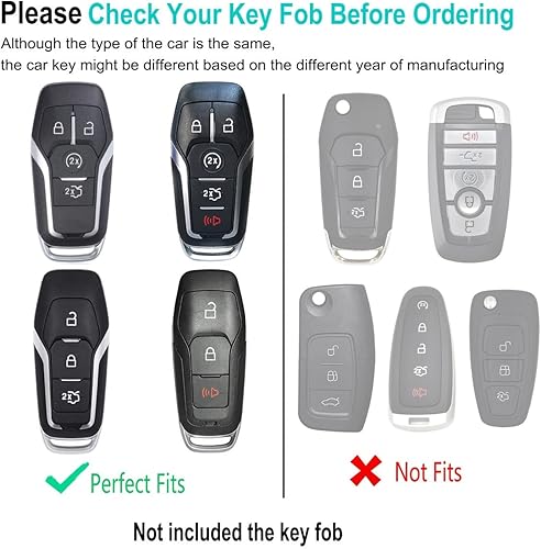 Miniatura 9 de Funda de cuero para llavero Ford con llavero, funda protectora de cuero compatible con Ford Explorer Mustang Fusion F150 Edge Lincoln MKZ MKC