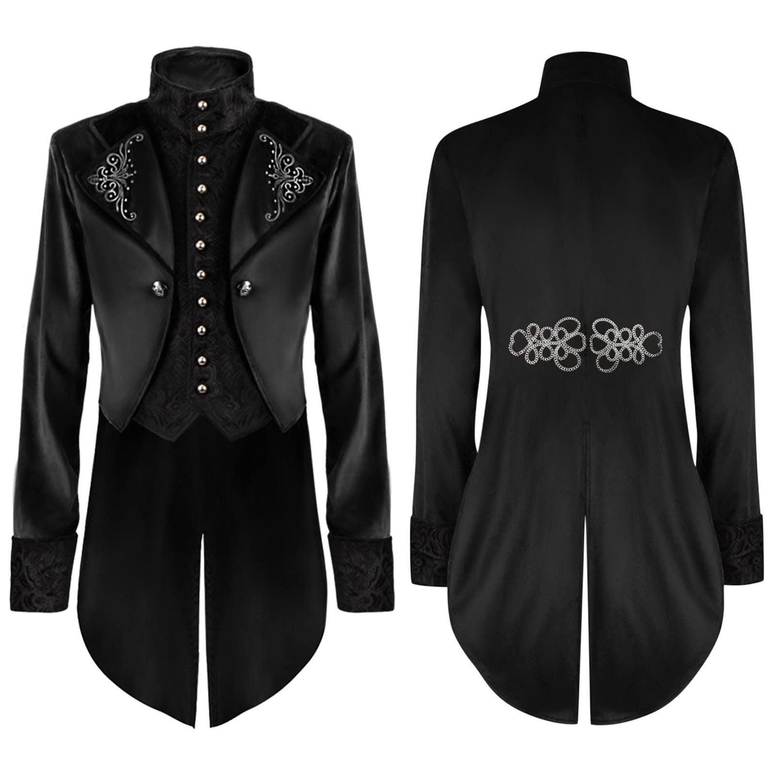 Herren Steampunk Vintage Frack, Herren Retro Renaissance Kleidung, Smoking Mittelalter Kleidung Herren Frack Jacke Steampunk Mantel Gothic Vikings Gehrock Frack Mantel Karneval Kostüm