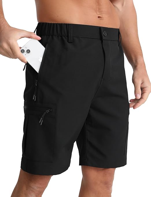 BOJIN Men's Hiking Cargo Shorts with 5 Zipper Pockets Lightweight Quick Dry Casual Wear Golf Fishing Shorts 9 inch Inseam
