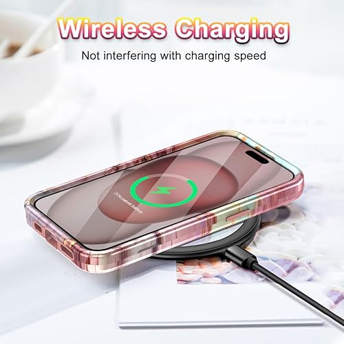 Miniatura 6 de Btscase Funda para iPhone 15 Pro Max de 6.7 pulgadas (2023), patrón de mármol 3 en 1 resistente cuerpo completo a prueba de golpes PC duro +