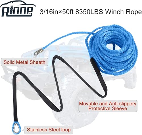 Miniatura 10 de Cuerda de cabrestante sintética, línea de cable de cabrestante de 14 pulgadas x 50 pies 9,500 libras con funda protectora para ATV UTV (naranja)