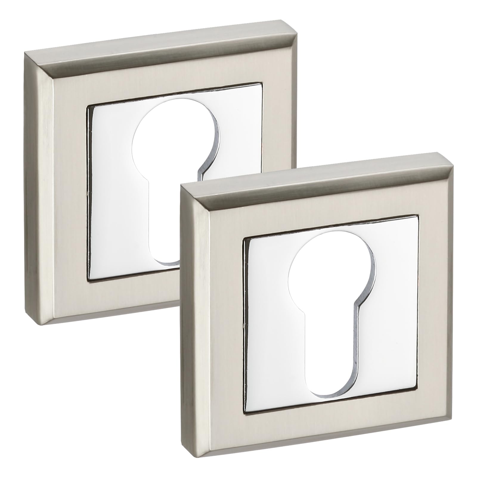 Euro Cylinder Escutcheon Pair with Square Rose in Duo Chrome