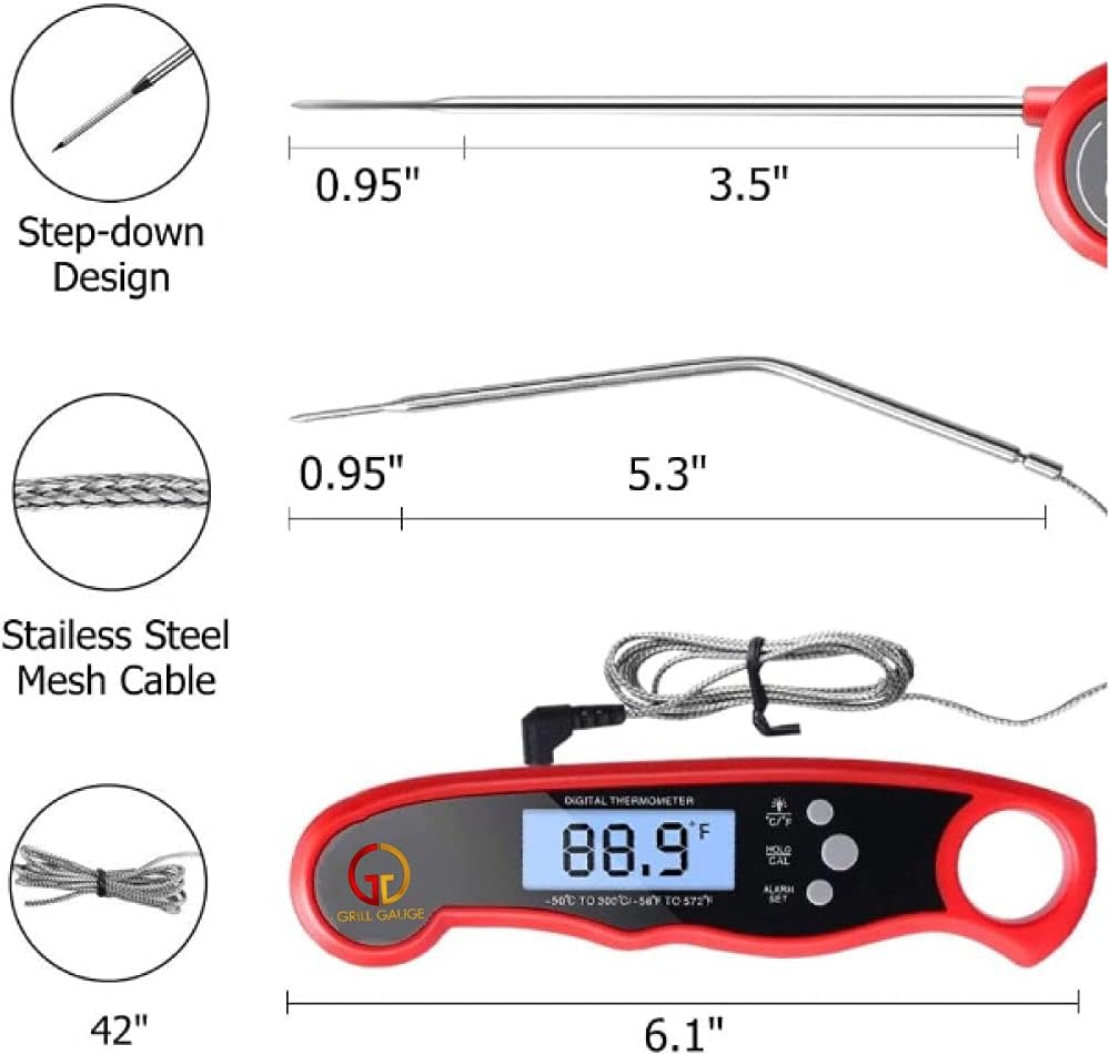 review Dual Probe Digital Meat Thermometer by Grill Gauge , Multi Function Featuring Auto On/Off Probe, Lighted LCD Screen and Temperature Alarm