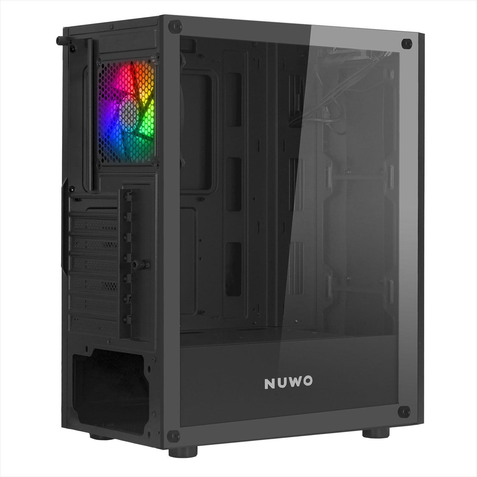 Nuwo Hoder T301 Boîtier Noir ATX pour PC de Bureau Gaming 0,50 mm SPCC Ventilateur ARGB adressable de 120 mm 3 x USB3.0/2.0 Avant ABS avec Bande LED et Panneau latéral en Verre trempé