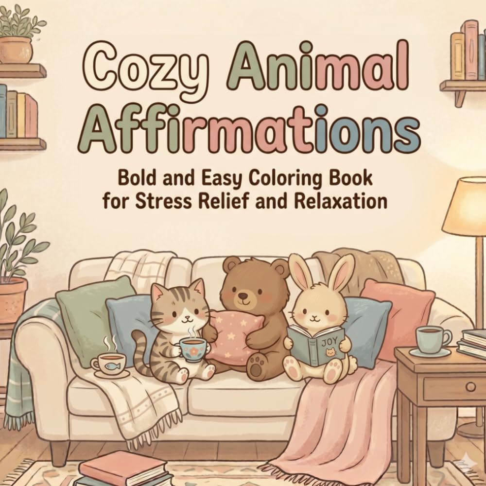 Cozy Animal Affirmations: Bold and Easy Coloring Book for Stress Relief and Relaxation