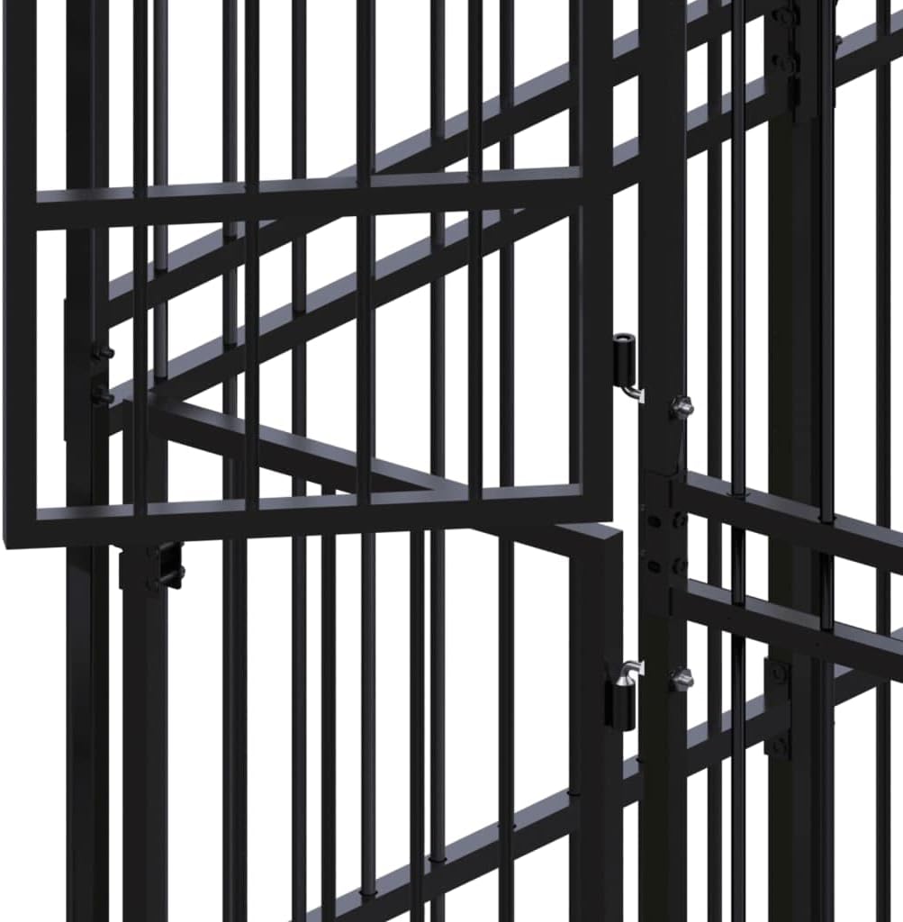 Outdoor Dog Kennel,Outdoor Kennels for Large Dogs,Exercise Pens for Dogs,Lucky Dog Kennel,Hinged Door with a Security Latch,Chain-Link Mesh Sidewalls, Galvanised Steel 157.5"x157.5"x39.4"