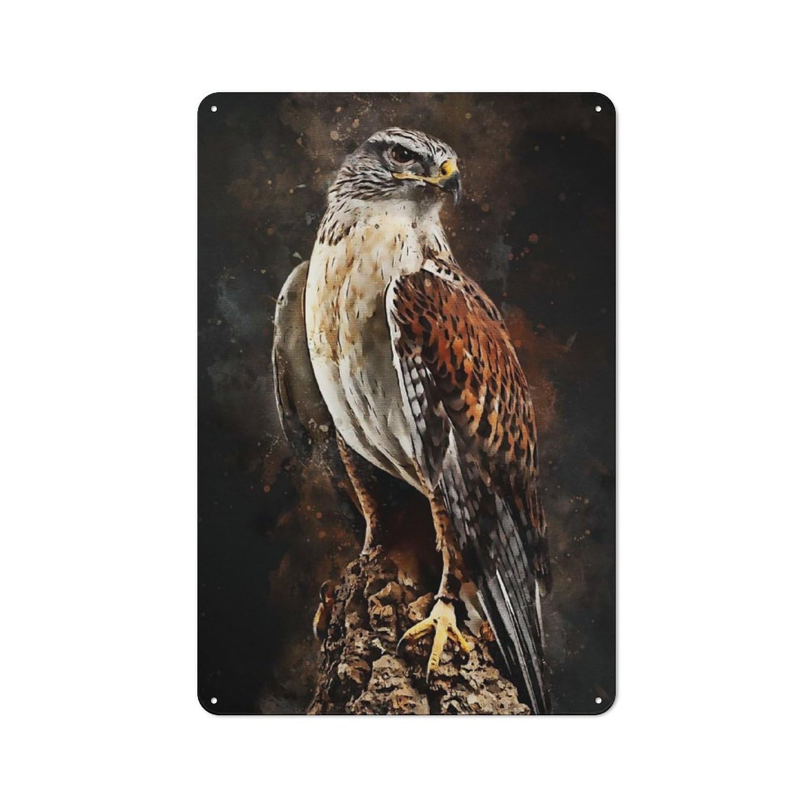 Industrial Tin Wall Sign 30x20cm Featuring Eagle Watercolor Design, Urban Room Decor for Workspace, Cafe, Hallway Or Garage