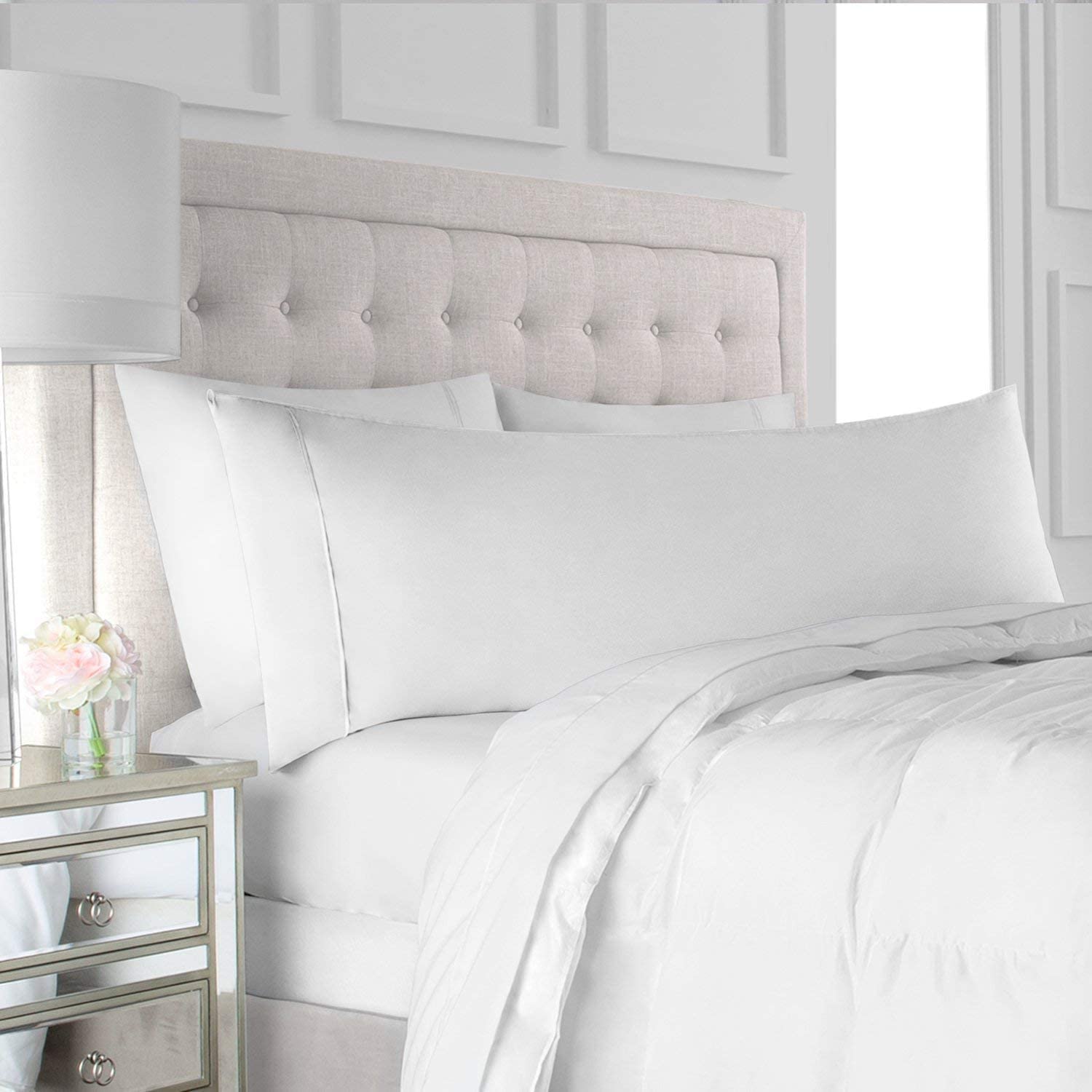 Maestro Full Body Pillow Cotton Feel Plain White Hollowfiber 1400 gm Filling with Single Piping, 1 Pc Pillowcase size: 50 x 125cm