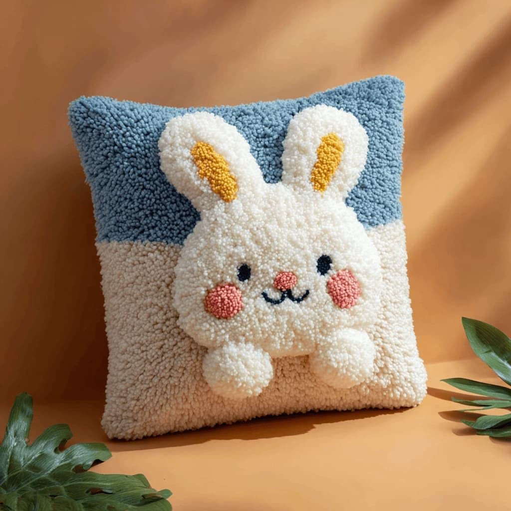 AxiangziK Latch Hook Pillow Kit for Adults,Rabbit 17X17In Latch Hook Kit for Pillow Cover with Instruction for Beginner Cross Stitch Sofa Cushion Cover with Crochet Yarn for Beginners and Home Decor