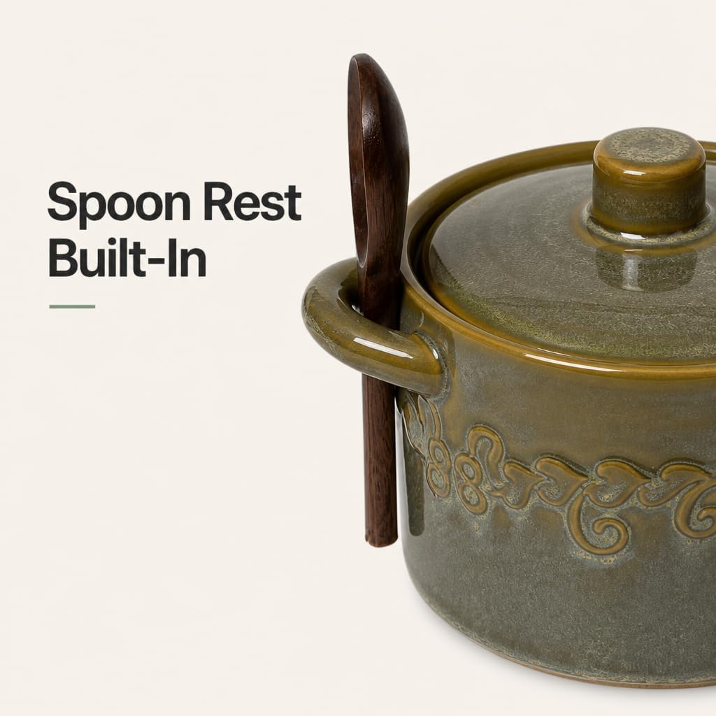 Ceramic Salt Cellar with Lid and Spoon Green image 2