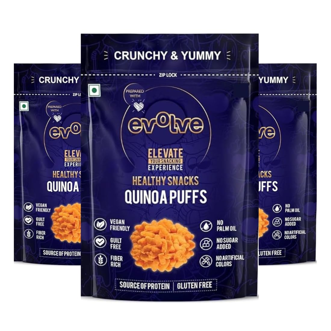 Evolve Roasted Quinoa Puff Healthy Snacks, Gluten Free, High Protein, Rich Fiber, Guilt Free, Low Calorie, Ready to Eat, Masala Flavor - 40g Pack of 2-image-2