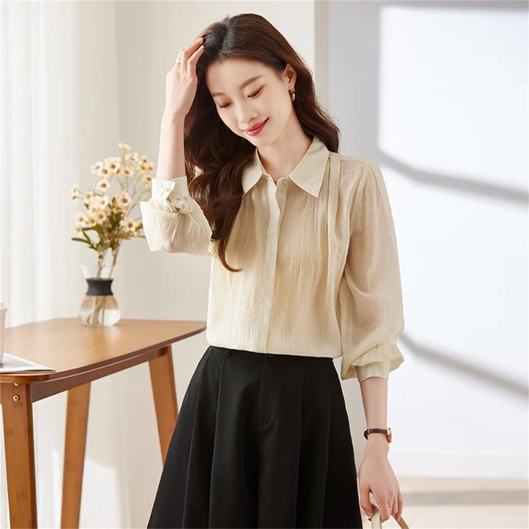 Camisas de manga larga con botones para mujer, blusas elegantes para oficina