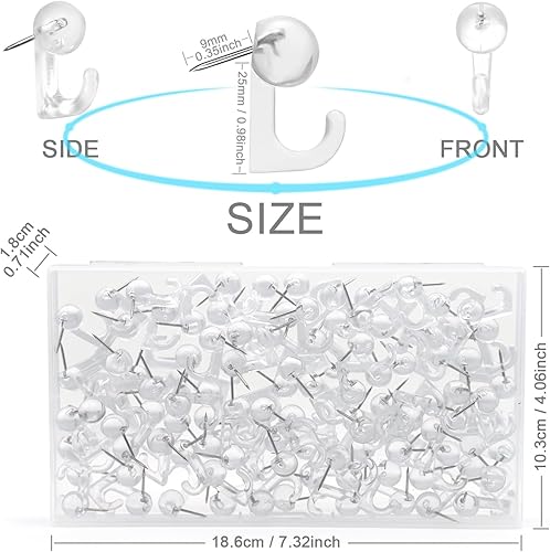 Miniatura 2 de K&janet6am 100 ganchos de alfiler, cabezales de plástico, tachuelas de pared transparentes, pasadores transparentes para pared de tela, tablón de