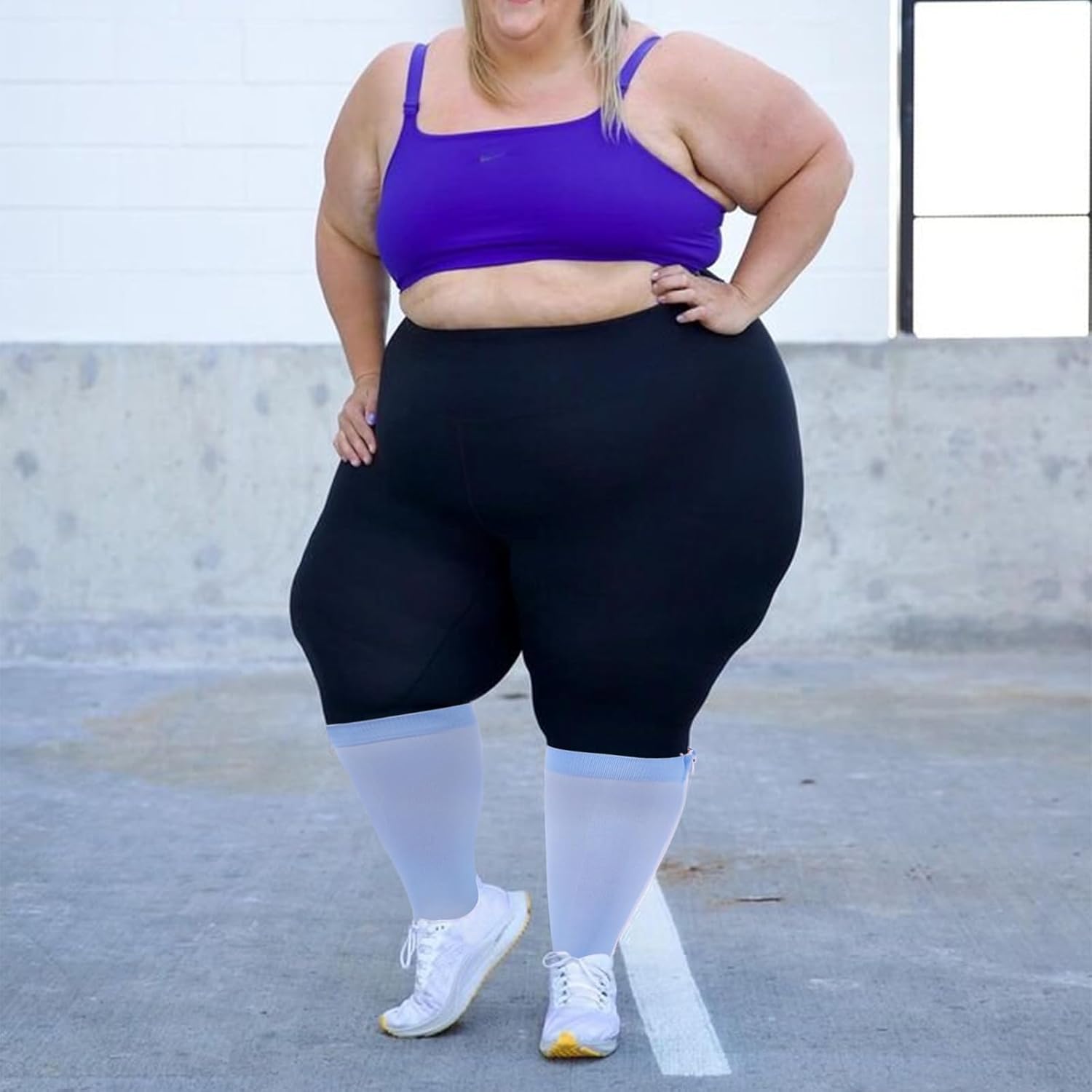 Abodhu Plus Size Compression Socks for Women Open Toe Compression 15-20mmHg Wide Calf Knee High Compression Sock Zipper - Image 6