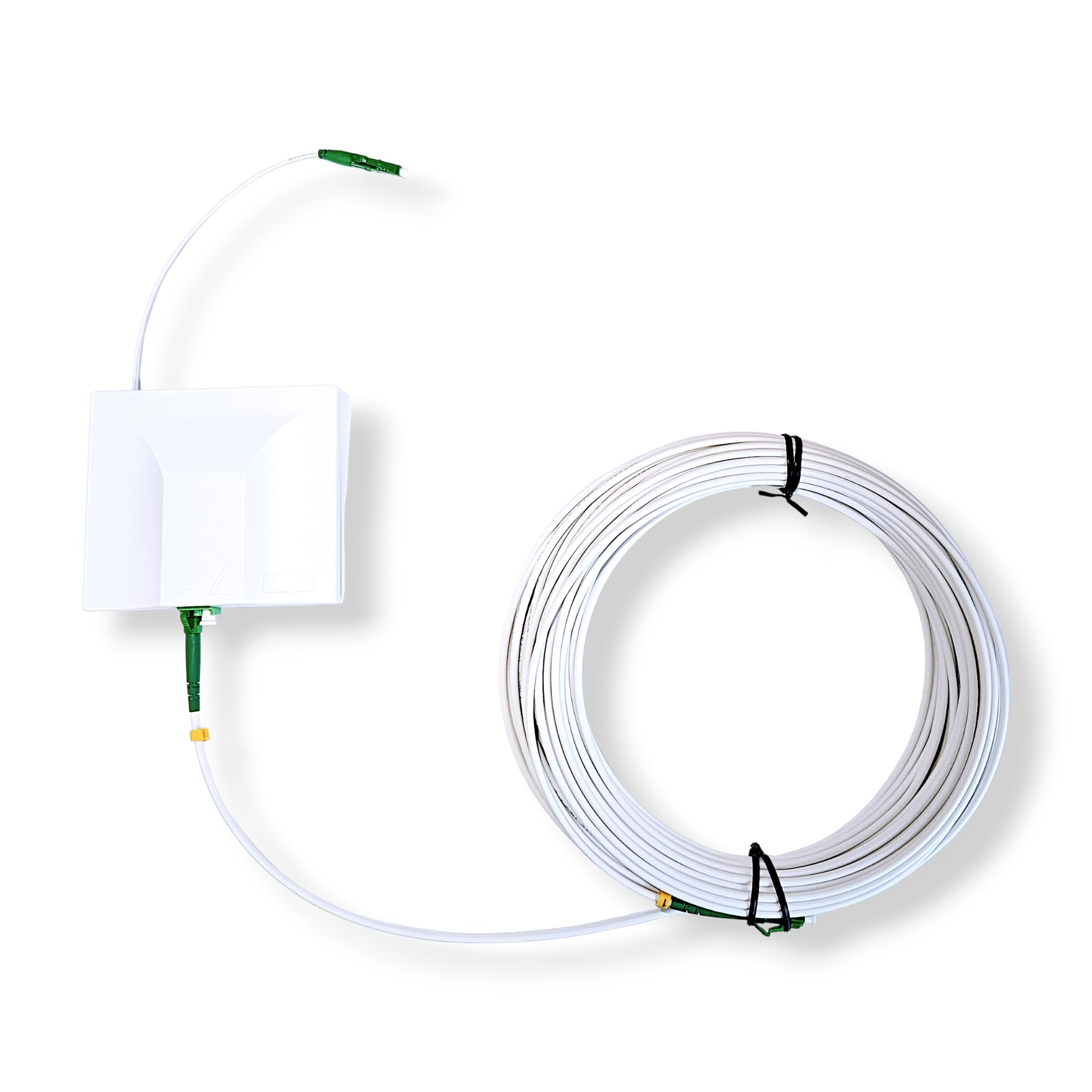 FLEXI KIT - 20m Glasfaserkabel vorkonfektioniert mit 20m Ziehbox, LC/APC 8°, weiß, OS2 Patchkabel, 3.0mm/1.2mm Durchmesser, 9/125μm, LSZH, FTTH Lichtwellenleiter, G.657.A2