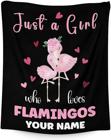 Personalized Flamingo Blanket Gifts with Name - 50x60 Inches Cute Throw for Women & Girls - Black Soft Fuzzy Blankets for Bed, Couch & Living Room