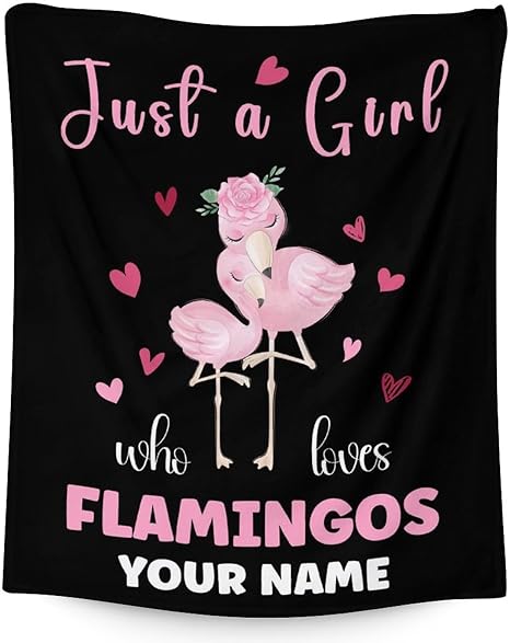 Personalized Flamingo Blanket Gifts with Name - 50x60 Inches Cute Throw for Women & Girls - Black Soft Fuzzy Blankets for Bed, Couch & Living Room
