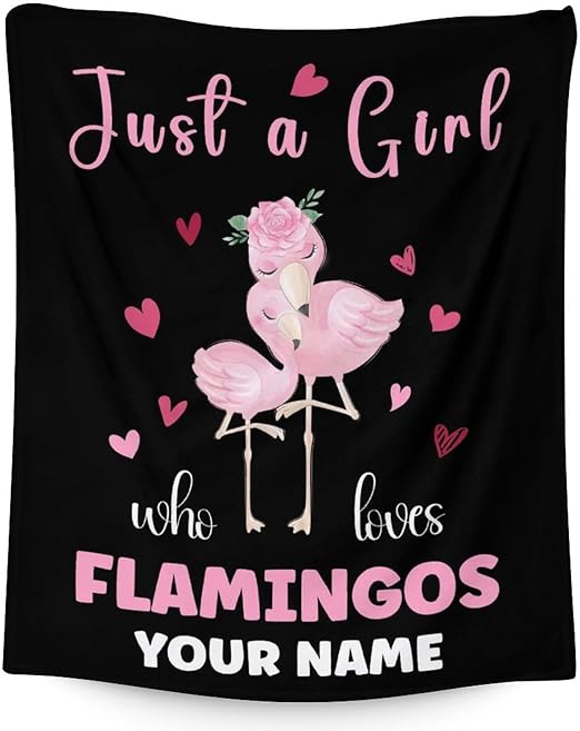Personalized Flamingo Blanket Gifts with Name - 50x60 Inches Cute Throw for Women & Girls - Black Soft Fuzzy Blankets for Bed, Couch & Living Room