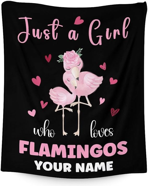Personalized Flamingo Blanket Gifts with Name - 50x60 Inches Cute Throw for Women & Girls - Black Soft Fuzzy Blankets for Bed, Couch & Living Room