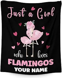 Personalized Flamingo Blanket Gifts with Name - 50x60 Inches Cute Throw for Women & Girls - Black Soft Fuzzy Blankets for Bed, Couch & Living Room