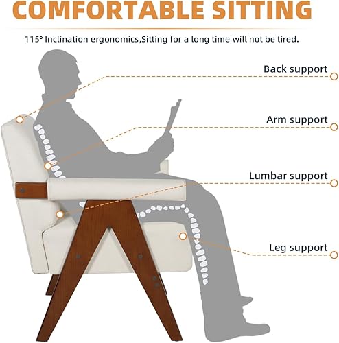 Miniatura 7 de AODAILIHB Juego de 2 sillas modernas de mediados de siglo, sillas decorativas de tela de lino beige, brazos de madera con bolsa suave, sillas de