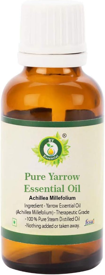Yarrow Essential Oil | Achillea Millefolium | Blue Yarrow Oil | for Face | for Skin | 100% Pure Natural | Steam Distilled | Therapeutic Grade | 10ml | 0.338oz by R V Essential