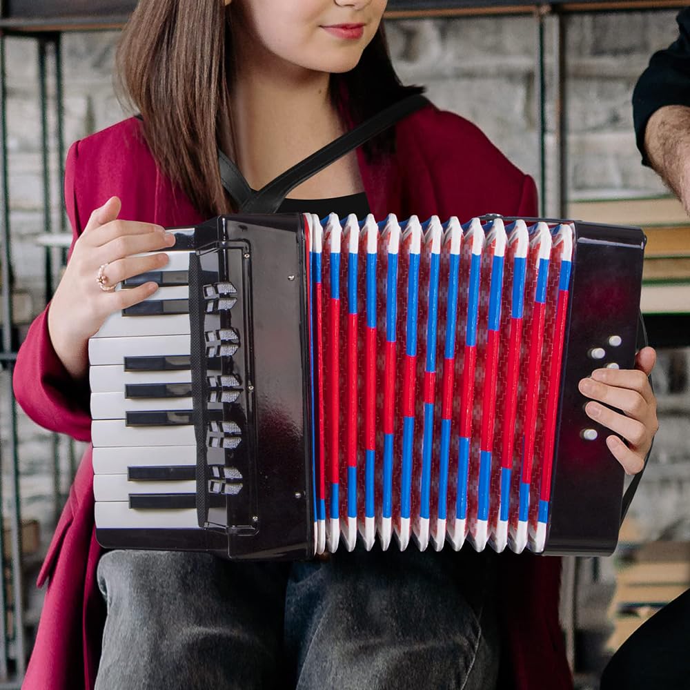 Accordeon Enfant, Accordéon 17 touches 8 basses pour enfants avec sangle ajustable, Accordéon Instrument Cadeau pour Débutants, Noir