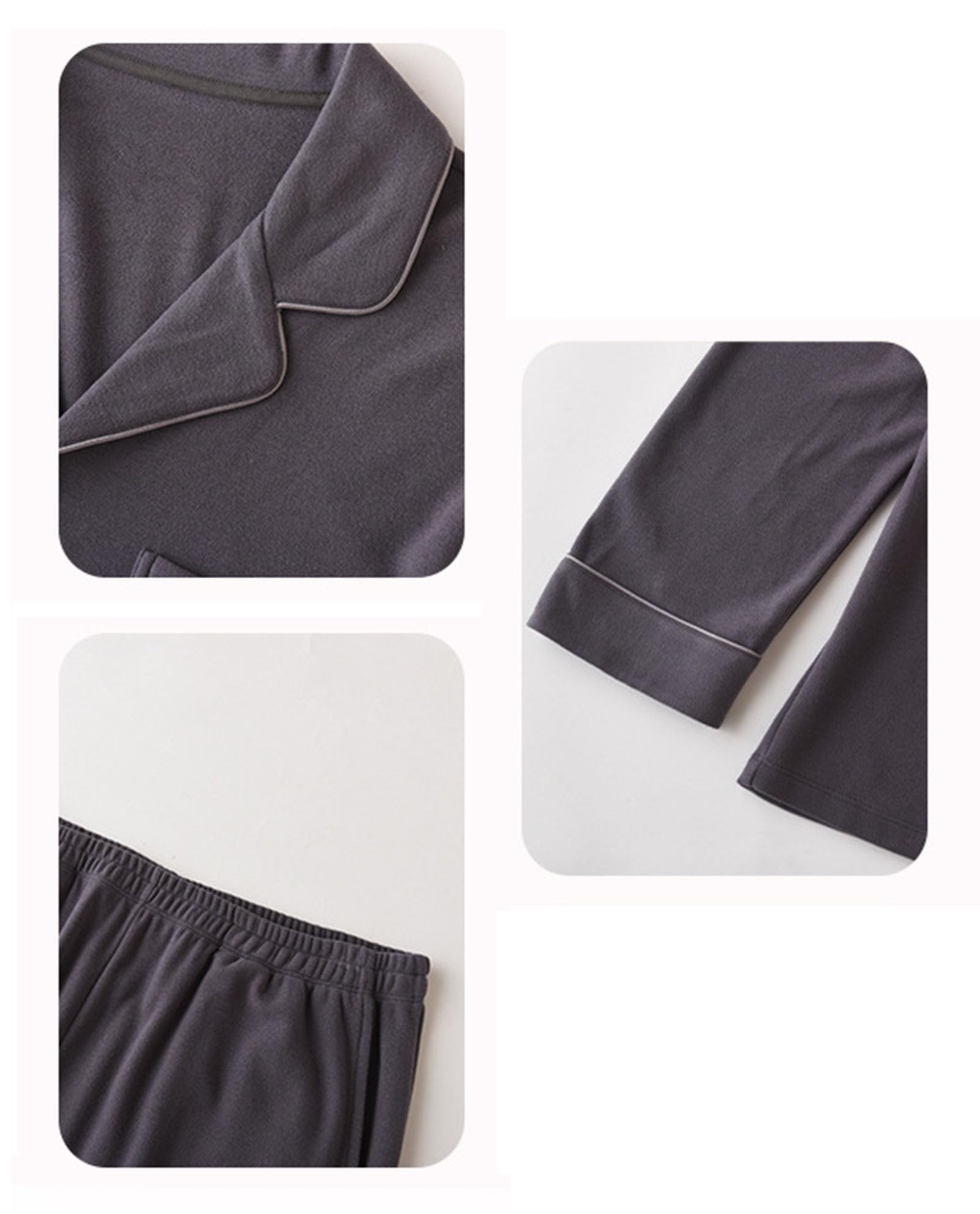 Pyjama à Revers pour Hommes Ensemble à Manches Longues Léger Bouton jusqu'à Vêtements de Nuit Lounge Pjs Set avec Poches