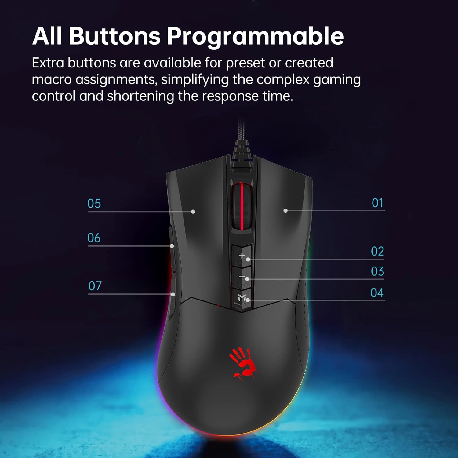Bloody ES9Pro mouse with numbered programmable buttons