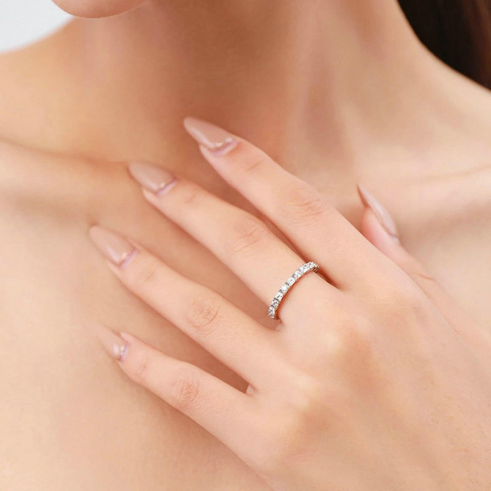Anillo de compromiso de oro blanco de 9 K/14 K/18 K, anillo de boda con diamante creado en laboratorio, alianzas de boda Au 375/585/750, oro blanco, talla 47-65