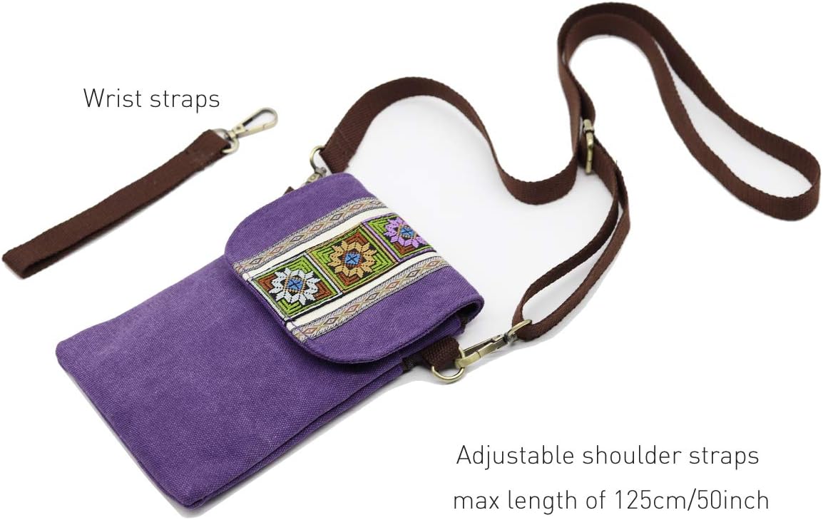 SILKAREA Vintage Embroidered Canvas Flip Small Crossbody Bag Cell Phone Pouch for Women Wristlet Wallet Bag Coin Purse - Image 5
