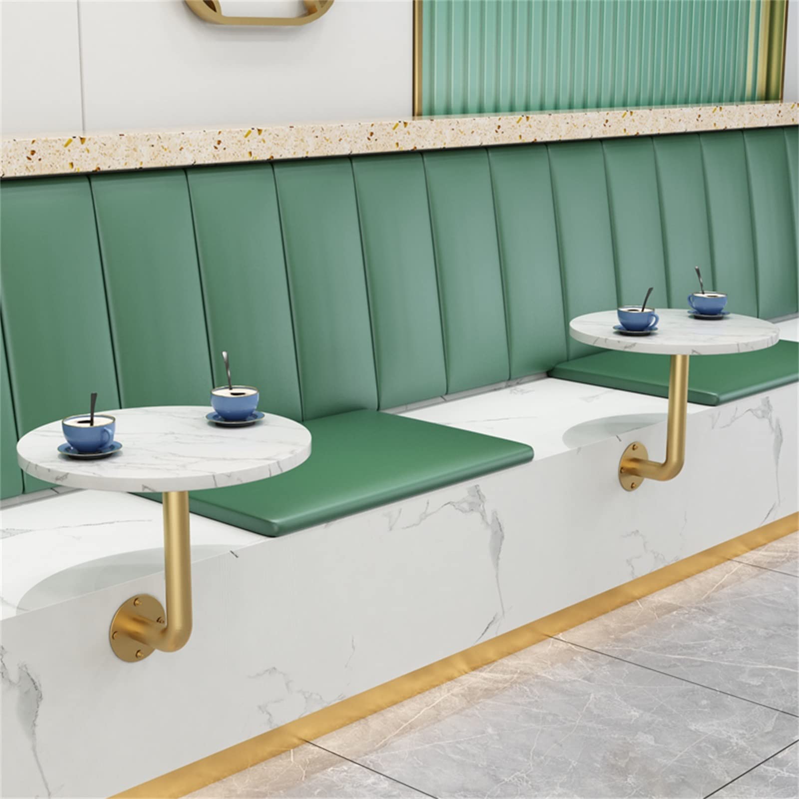 Mesa de Centro nórdica de mármol para Pared, Mueble clásico de bistró, Pub, Mesa Auxiliar Moderna y Redonda para cócteles, tamaño pequeño (13,7 Pulgadas), Marco de Hierro Negro, Mesa de Come