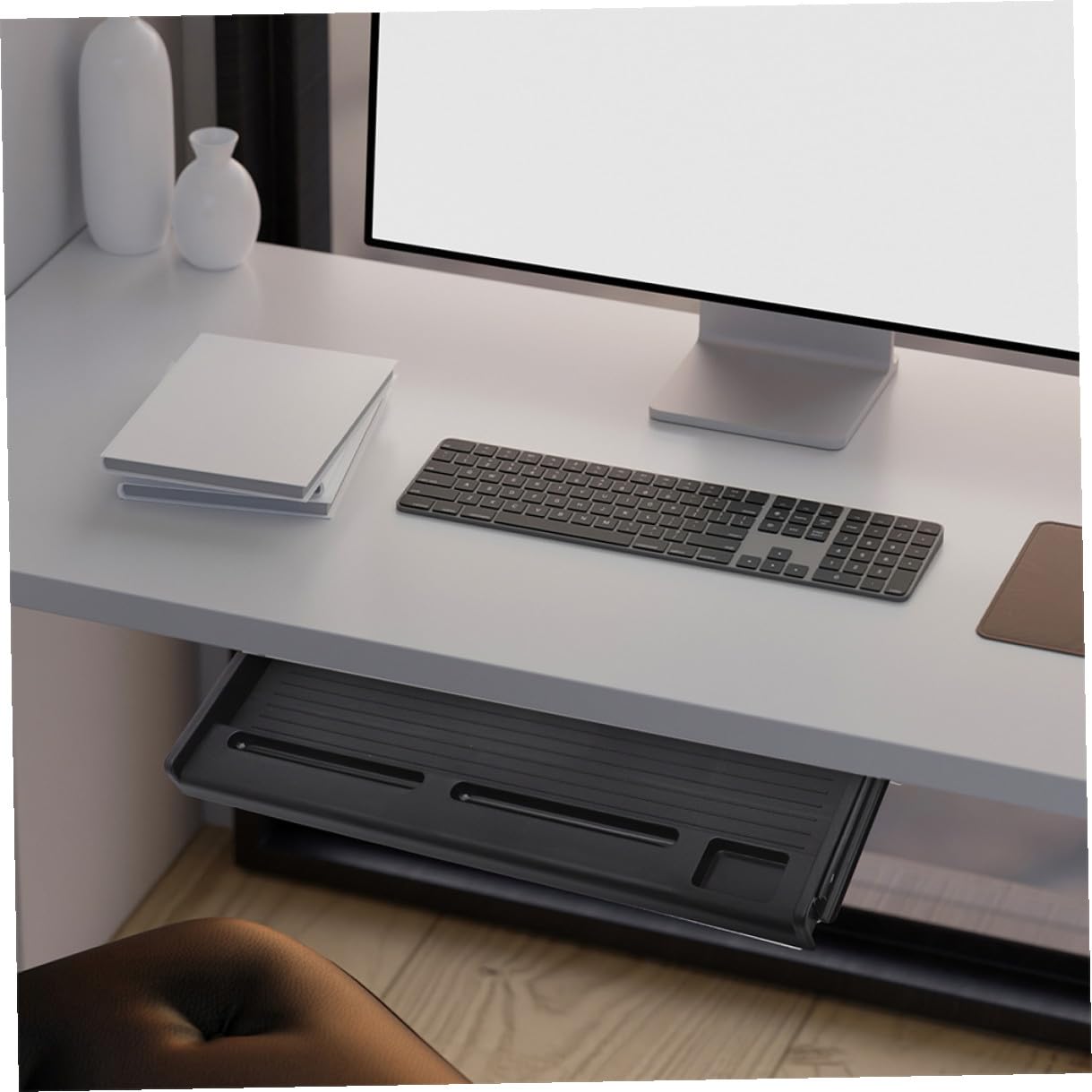 AdjustabKeyboard Vassoio PP & Metallo Scrivania Der per Risparmio di Spazio Sto Pratico Sottoscrivania Supporto Tastiera per Ufficio Design