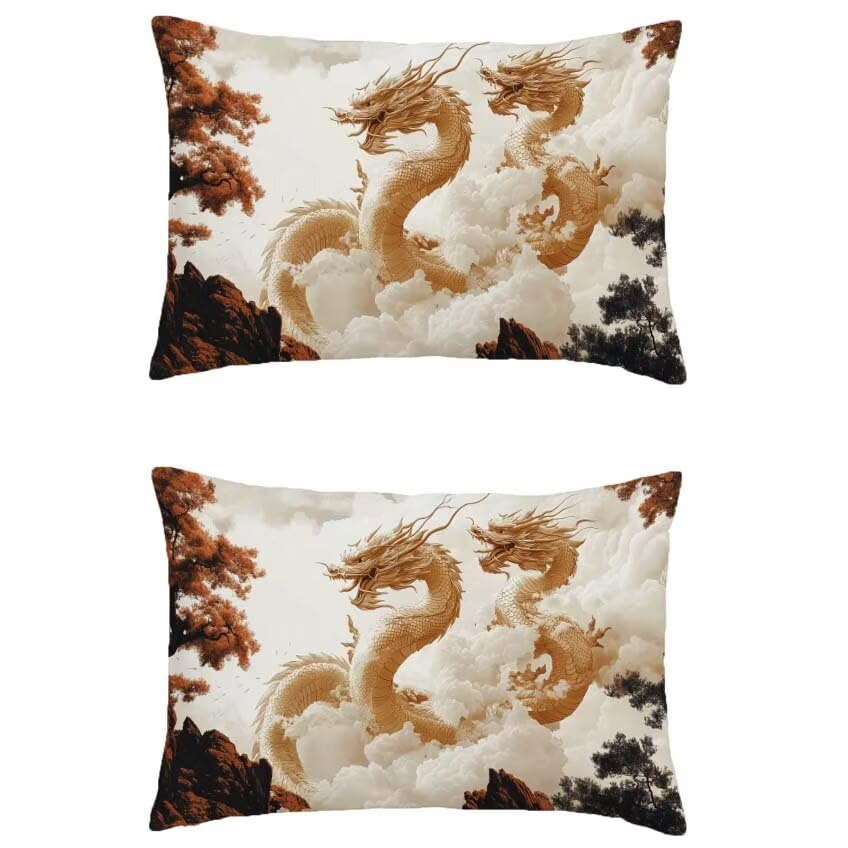 Housse de coussin imperméable 50x90 lin avec impression double face dragon