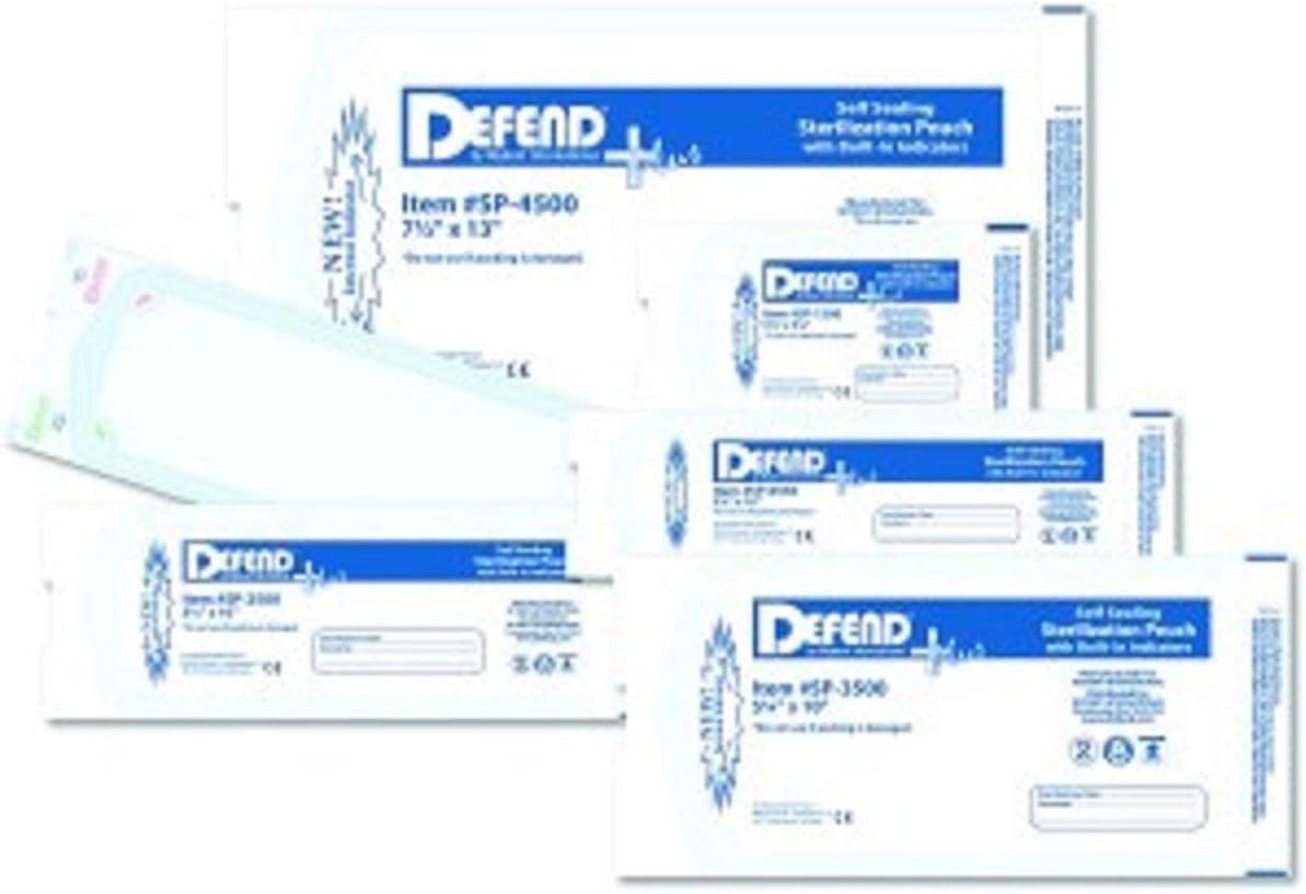 DEFEND Sterilization Pouches with Internal Indicator Strips (7.5"x13")