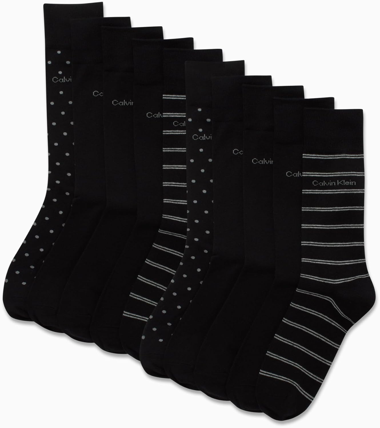 Calvin Klein Mens Dress Socks - 10 Pairs Soft Cotton Blend Crew Socks for Men - Classic Comfort Stay Up Cuff Mixed Pattern - Image 2