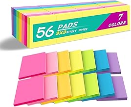(56 Pads) Sticky Notes Bulk 3x3 in Post Bright Stickies Colorful Super Sticking Power Memo Pads, Strong Adhesive