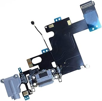 Johncase OEM Charging Port Dock Connector Flex Cable w/Microphone + Headphone Audio Jack Port Ribbon Replacement Part Compatible for iPhone 6 All Carriers Black/Space Gray