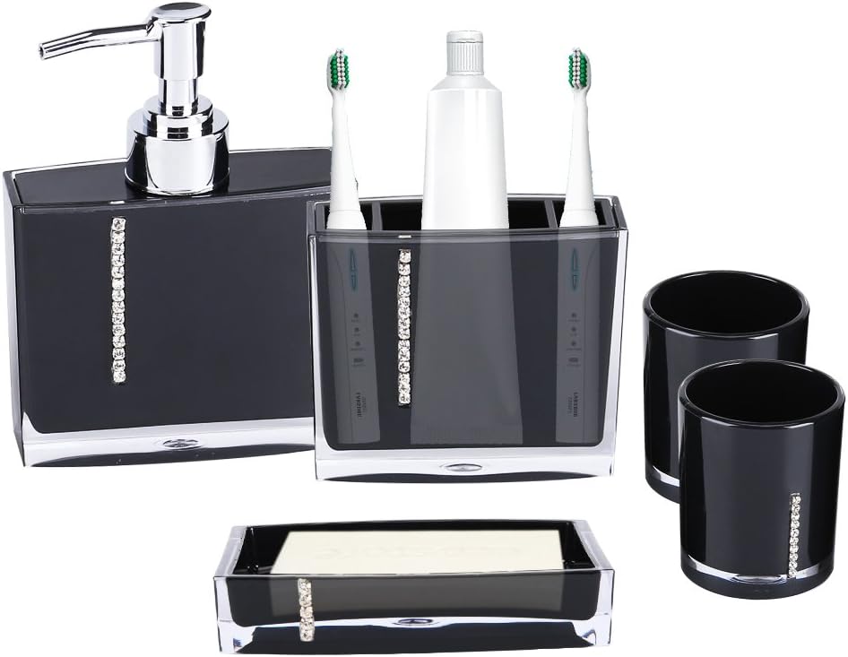 5 Pcs Bathroom Accessories Set Bath Accessory Luxury Bath Vanity Set Bathroom Soap Dispenser Set Bathroom Toothbrush Holder Set with Toothbrush Cup Containe Tumble Soap Dish Liquid Soap Lotion