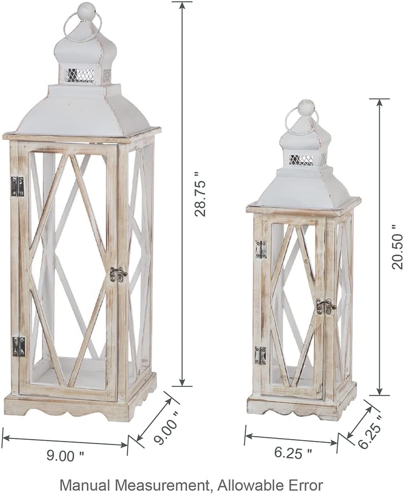 Diamond White Painted Wood Hanging Tabletop Candle Lantern Set