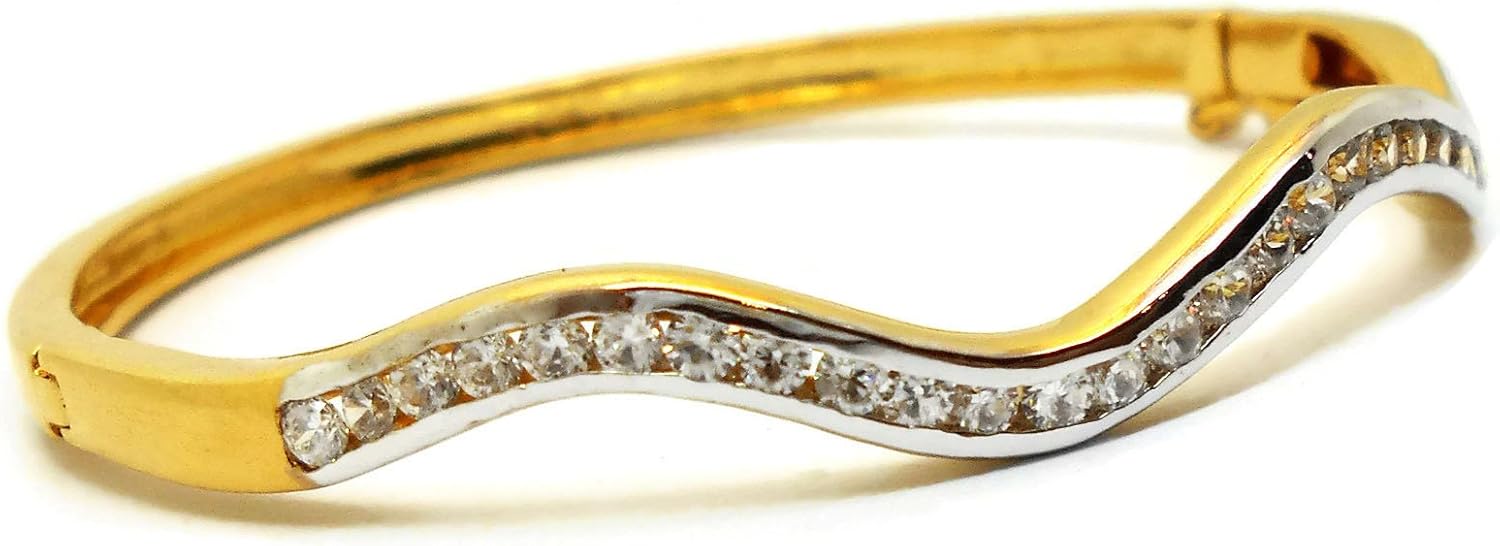 Bangle CZ 18K Thai Jewelry Yellow & White Gold Plated Filled Bangle Bracelet