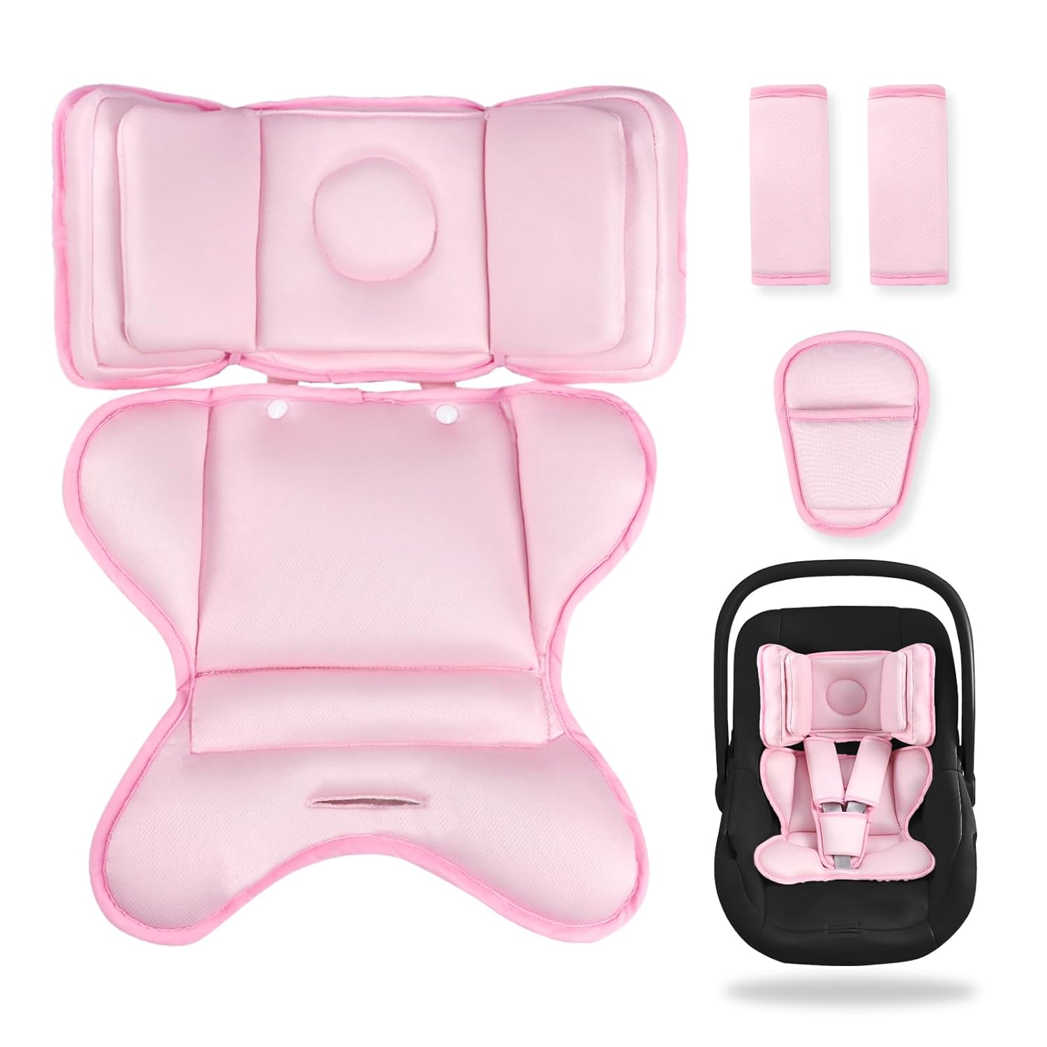Infant Car Seat Insert with 2 Headrest for Doona|Graco, Thickened Baby Car Seat Head Support for Newborn, Reveable Baby Car Seat Cushion for Side Impact Protection, Pink