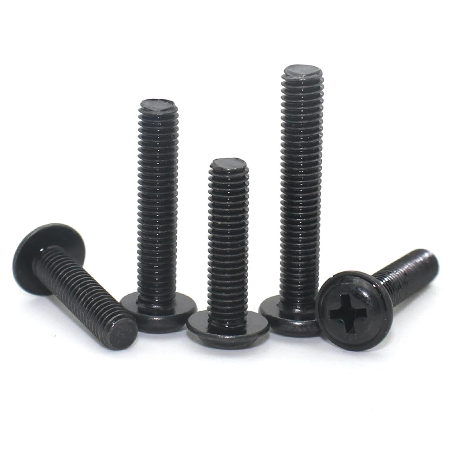 Black Carbon Steel M1.4 M2 M2.5 M3 M3.5 M4 M5 M6 3/4/5MM Cross Pan Round Head with Washer Collar Screw Bolt 90/40/20/10 Pcs(4mm,M2X90pcs)