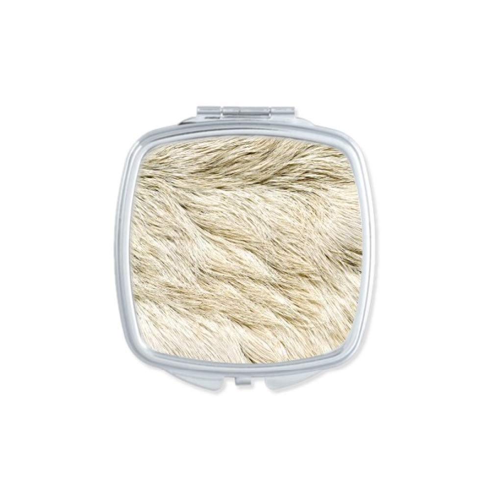 Grey Silver Smooth Feather Fur Texture Mirror Portable Compact Pocket Makeup Double Sided Glass