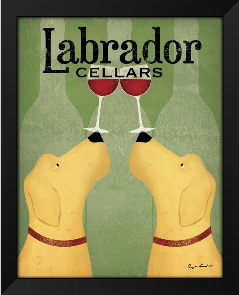 Fowler, Ryan 20x24 Black Modern Framed Art Print Titled Two Labrador Wine Dogs