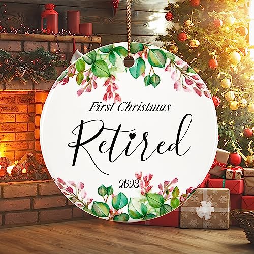 Retirement Christmas Ornament 2023, First Christmas Retired Ornament 2023, Retirement Gifts For Women, 2.9" Ceramic Elegant Hanging Retired Christmas Tree Decorations #TOP3