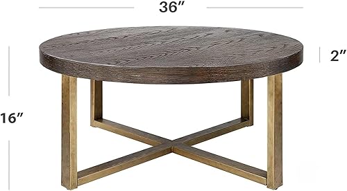 Miniatura 2 de GEPOW Mesa de centro redonda, mesa de centro de 36 pulgadas para sala de estar, mesa de cóctel de madera rústica con patas doradas