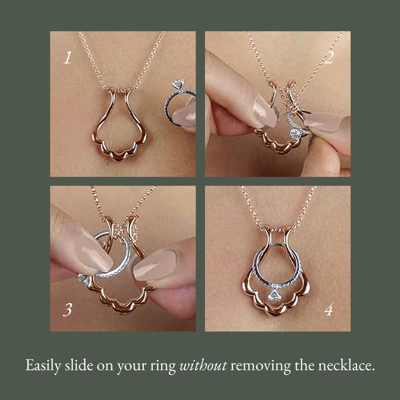 Ring Holder Necklace - Stainless Steel Necklace with Rose Gold Finish - Engagement Gift for Nurses & Doctors - Jewelry for Mom or Grandmother