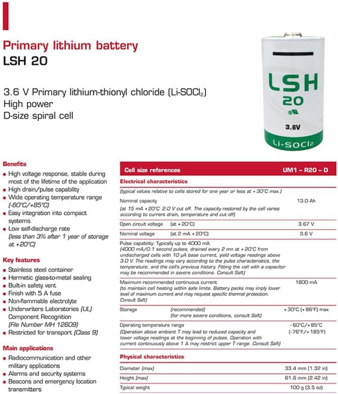 4 Pieces LSH 20 Battery for LSH20 D Size 3.6V 13000mAh Primary Lithium Battery